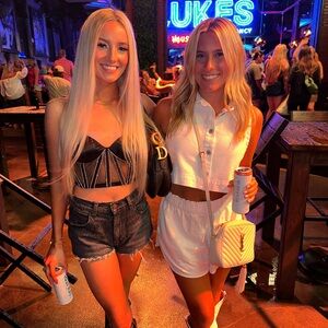 Something Navy White Denim Cropped Boxy Sleeveless Jacket Vest